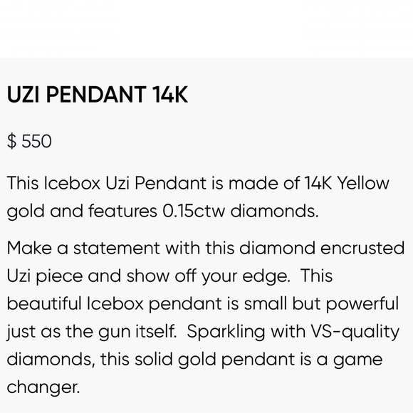 Icebox Accessories Icebox Uzi Diamond Pendant 4k Gold Poshmark